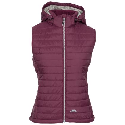 Trespass Womens Hooded Padded Gilet Aretha Fig, Front view on mannequin