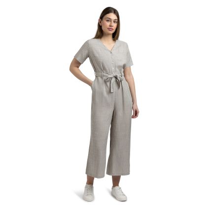 Womens Jumpsuit Ariya in Sage Mist Stripe, Front view on mannequin