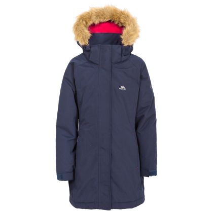Fame Girls' Waterproof Parka Jacket in Navy, Front view on mannequin