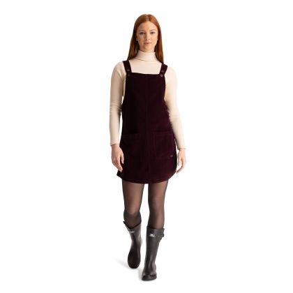 Twirl Women's Pinafore Dress in Purple, Front view on mannequin