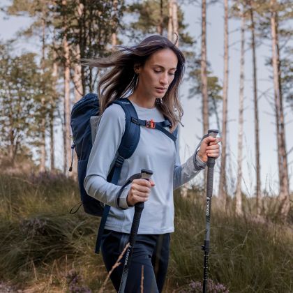 Womens Antibacterial Top Katherine in Pale Grey Marl, Front view on mannequin